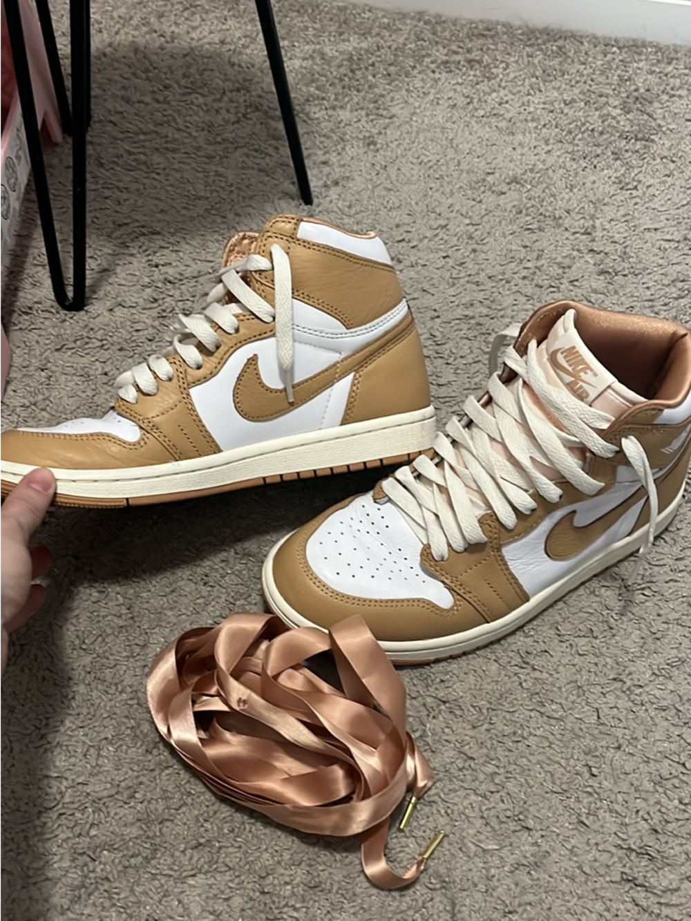 Nike High-Top Sneakers in White & Tan